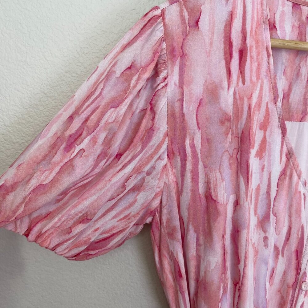 Anthropologie Cloth & Stone Womens Medium Button Up Mini Dress Short Sleeve Pink - Picture 13 of 16